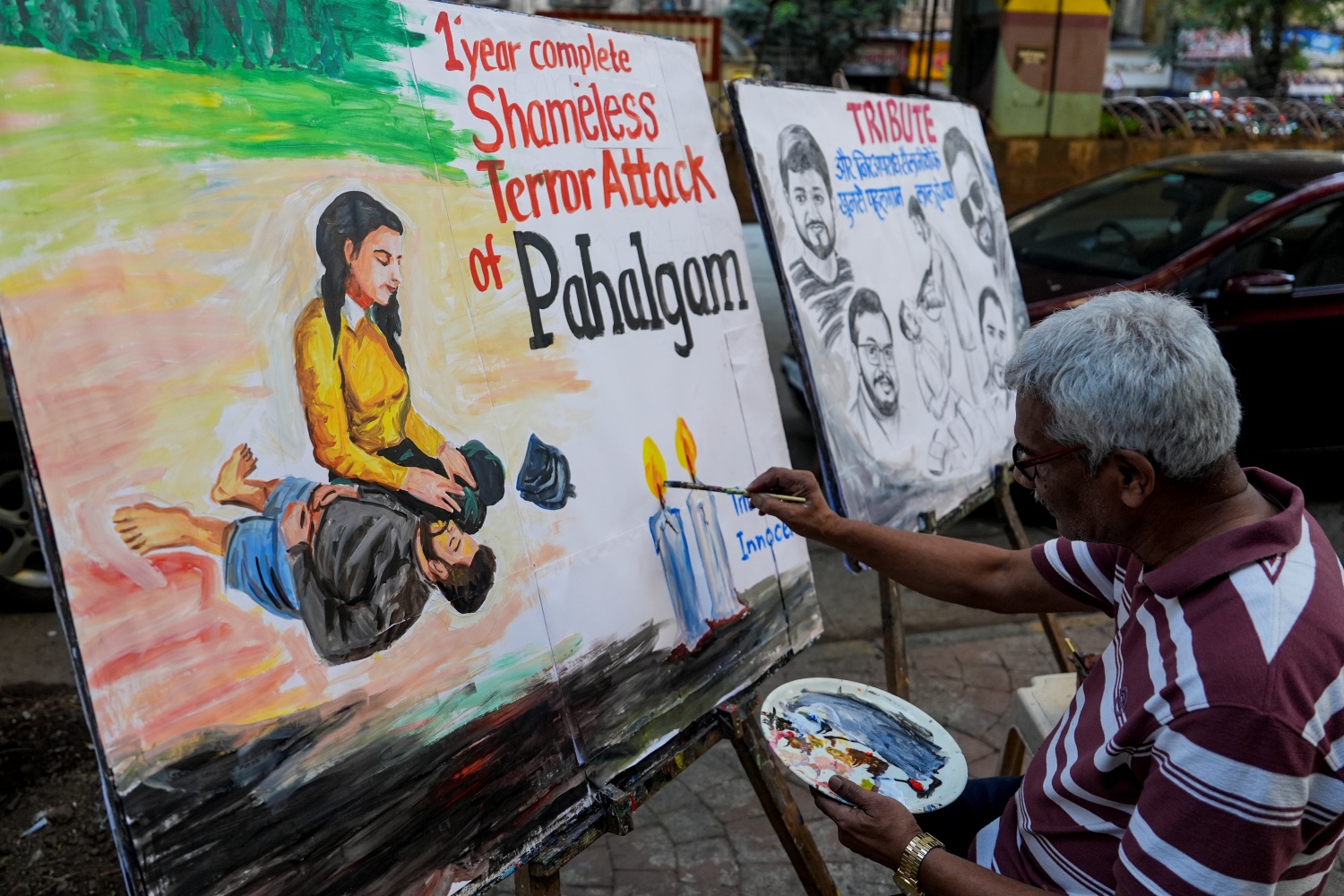 Mumbai: Artist paints tribute to Pahalgam attack victims ahead of anniversary
